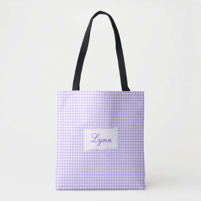 Classic Purple & White Gingham | Personalized Name Tasche (Vorderseite)