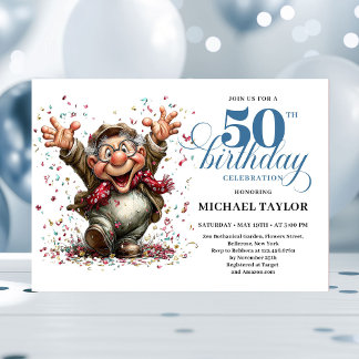 Classic Quirky Man 50th Birthday Whimsical Humor Einladung