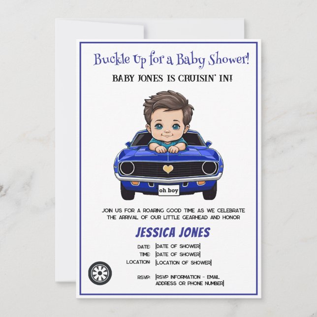 Classic Race Car Baby Boy Cruisin' in Dusche Invit Einladung (Vorderseite)