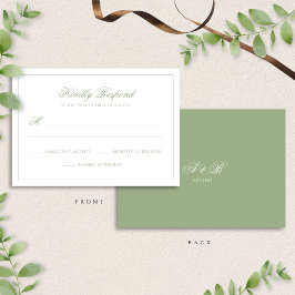 Classic Real Sage Green Monogram Script Wedding RSVP Karte
