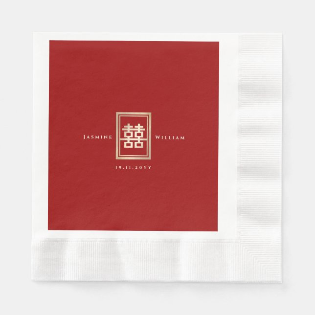 Classic Rectangle Double Happiness Chinese Wedding Serviette (Vorderseite)