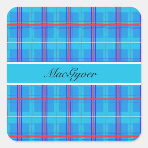 Classic Red and Blue Scottish Tartan, kundenspezif Quadratischer Aufkleber