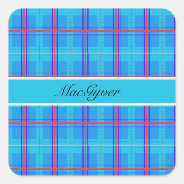 Classic Red and Blue Scottish Tartan, kundenspezif Quadratischer Aufkleber (Vorderseite)