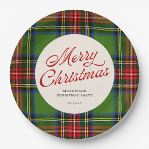 Classic Red and Green Frohe Weihnachten Kariert Pappteller