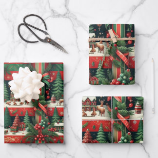 Classic Red and Green Stripes Weihnachten Geschenkpapier Set