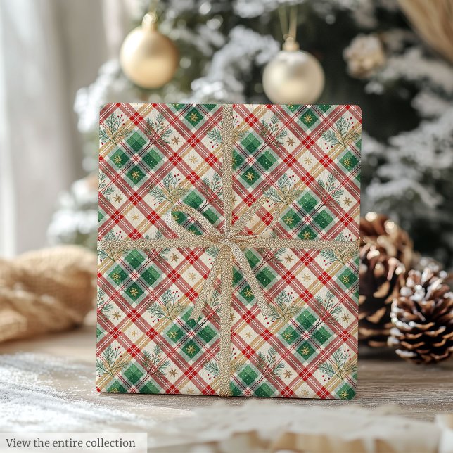 Classic red and green watercolor plaid gift wrap geschenkpapier (Classic red and green watercolor plaid gift wrap roll)