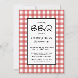 Classic Red and White Gingham GRILLEN Picnic Party Einladung