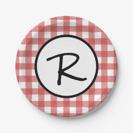 Classic Red and White Gingham GRILLEN Picnic Party Pappteller
