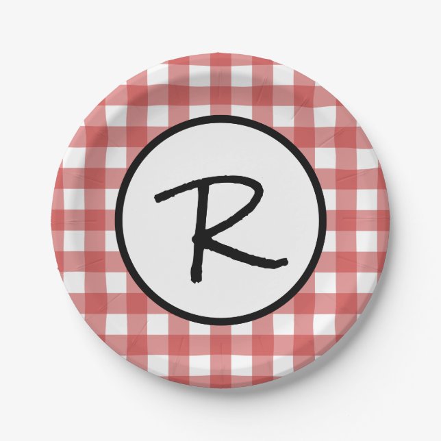 Classic Red and White Gingham GRILLEN Picnic Party Pappteller (Vorderseite)
