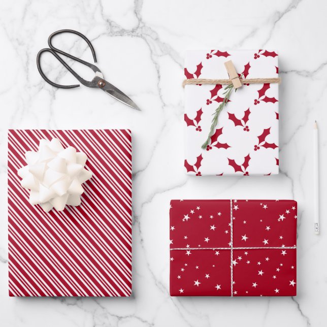 Classic Red and White Holiday Geschenkpapier Set (Vorderseite)