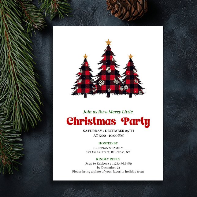 Classic Red Black Plaid Holiday Party Printable Einladung (Classic Red Black Plaid Holiday Party Printable)