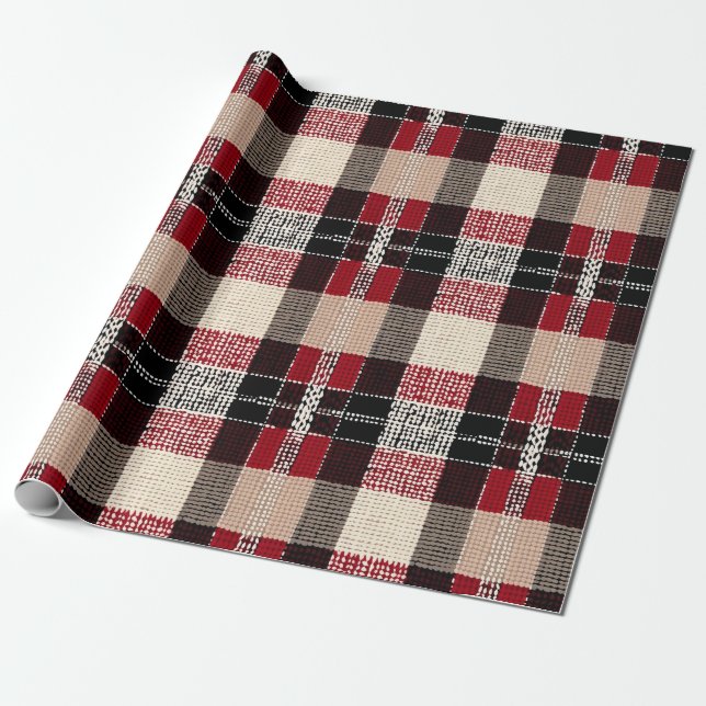 Classic Red & Black Tartan Kariert - Rustikales Wo Geschenkpapier (Ungerollt)