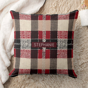 Classic Red & Black Tartan Kariert - Rustikales Wo Kissen