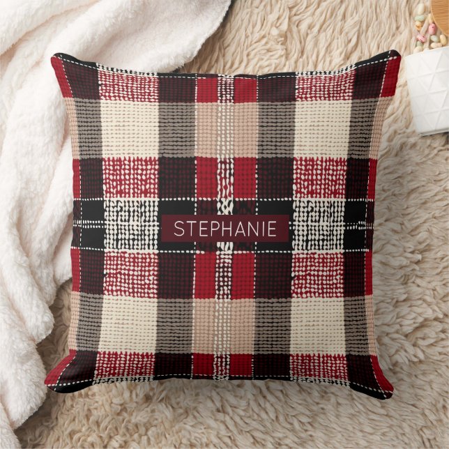 Classic Red & Black Tartan Kariert - Rustikales Wo Kissen (Decke)
