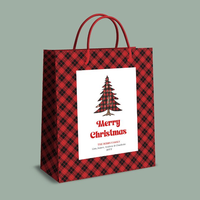 Classic red black tartan tree gift bag personalize mittlere geschenktüte (Classic red black tartan tree gift bag personalized)