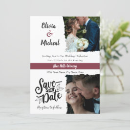 Classic Red Burgundy Save the Date, Place 2 Foto Einladung