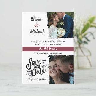 Classic Red Burgundy Save the Date, Place 2 Foto Einladung
