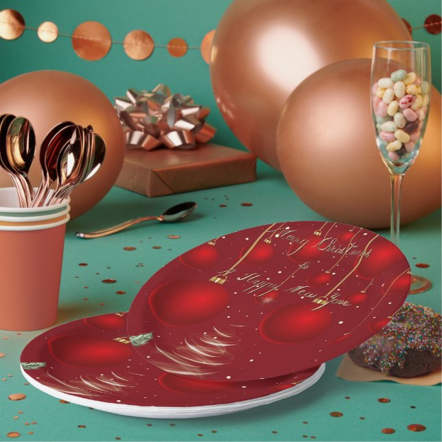  Classic Red Christmas Ornaments Christmas  Pappteller (Multi)