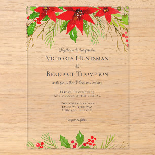 Classic Red Christmas Poinsettia Floral Wedding Acryleinladungen