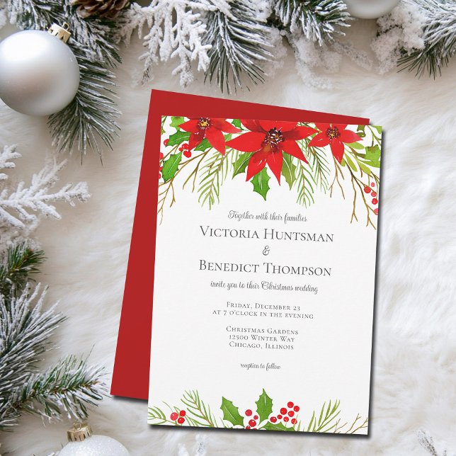 Classic Red Christmas Poinsettia Floral Wedding Einladung (Von Creator hochgeladen)