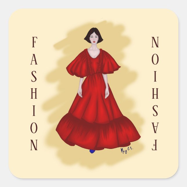 Classic Red Dress with Modern Mood Art Quadratischer Aufkleber (Vorderseite)