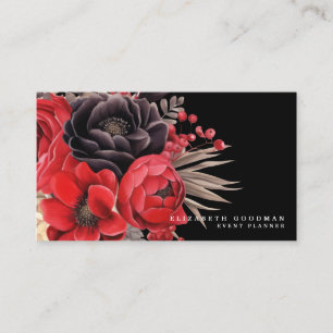 Classic Red Floral Black Business Cards Visitenkarte