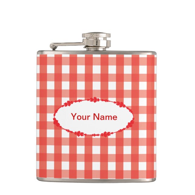Classic Red Gingham Karo Pattern Flachmann (Vorderseite)