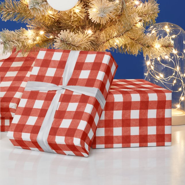 Classic Red Gingham Plaid Christmas Geschenkpapier (Feiertage)