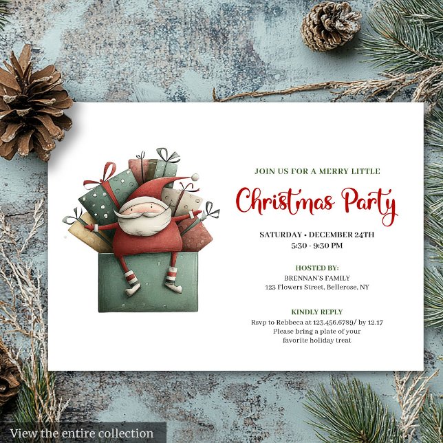 Classic Red Green Funny Santa Christmas Invitation Einladung (Classic Red Green Funny Santa Christmas Invitation)