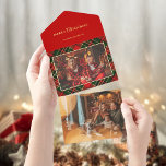Classic Red, Green, Gold Christmas Plaid 1-Photo All-in-One-Einladung<br><div class="desc">This classic and traditional holiday greeting features a one-photo portrait-aspect photo template with a gold border and two text fields on a rich red,  green and gold diagonal Christmas plaid background.</div>