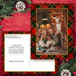 Classic Red, Green, Gold Christmas Plaid 1-Photo Feiertagspostkarte<br><div class="desc">This classic and traditional holiday greeting features a one-photo portrait-aspect photo template with a gold border and two text fields on a rich red,  green and gold diagonal Christmas plaid background.</div>