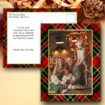 Classic Red, Green, Gold Christmas Plaid 1-Photo Folien Feiertagspostkarte<br><div class="desc">This classic and traditional holiday greeting features a one-photo portrait-aspect photo template with a gold border and two text fields on a rich red,  green and gold diagonal Christmas plaid background.</div>