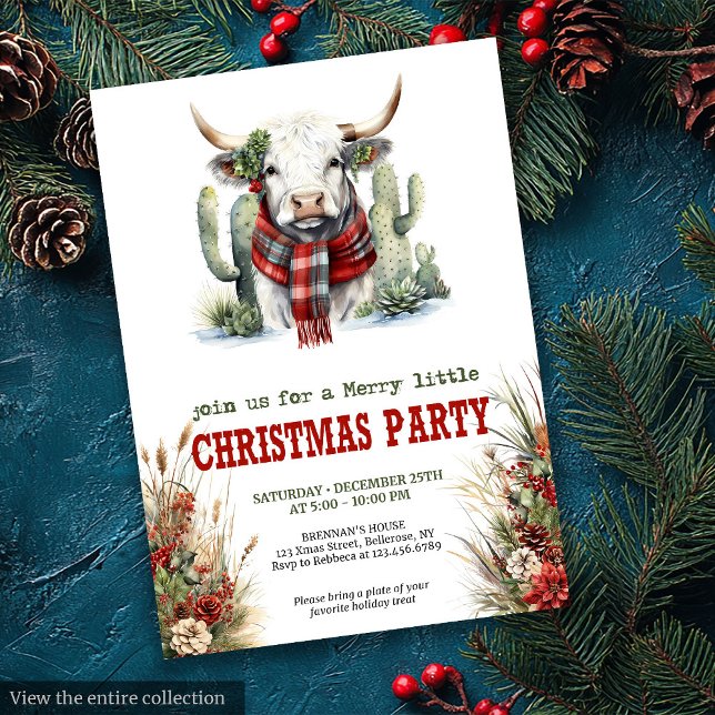 Classic Red Green Highland Cow Christmas Invite Einladung (Classic Red Green Cowboy Christmas Invite)