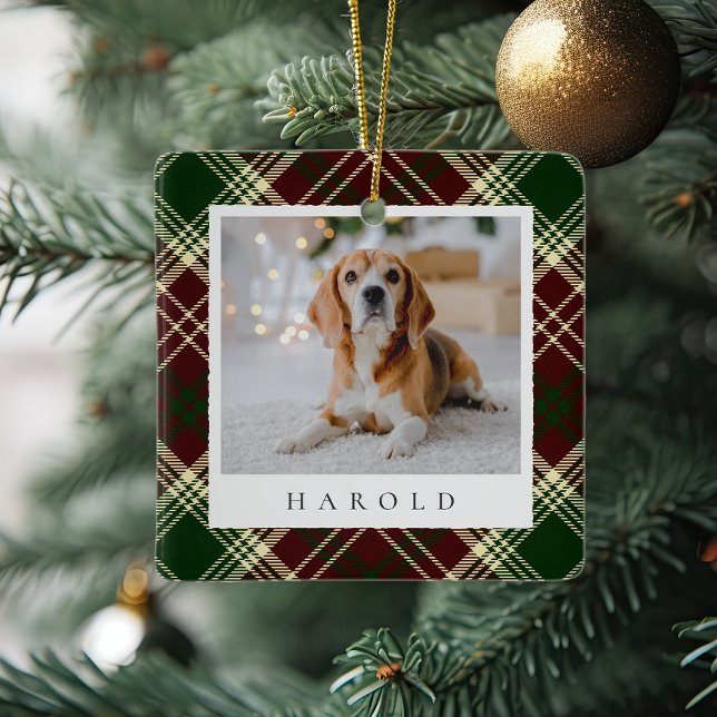 Classic Red Green Kariert Personalisiert Pet Dog F Keramikornament (Von Creator hochgeladen)