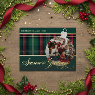 Classic Red Green Kariert Seasons Greet Bulb Foto Folien Feiertagspostkarte