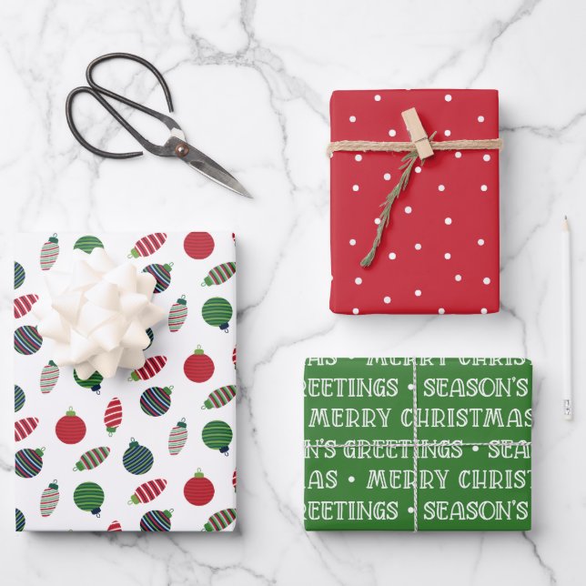 Classic Red & Green Moderne Weihnachten Geschenkpapier Set (Vorderseite)