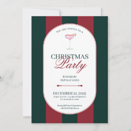 Classic red green stripe Christmas Invitation