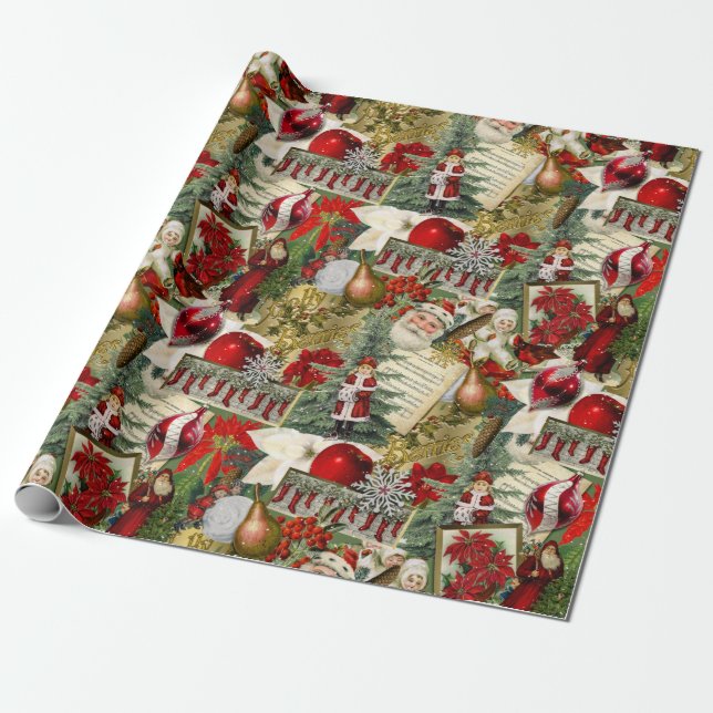 Classic Red & Green Viktorianisch Christmas Geschenkpapier (Ungerollt)