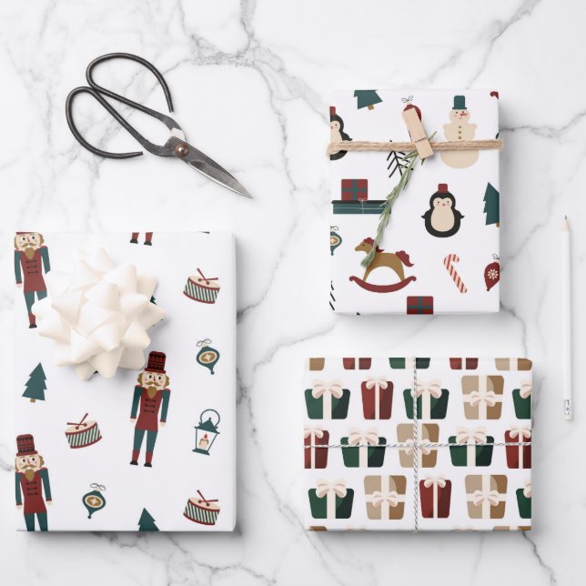 Classic Red & Green Weihnachten Süssen Geschenkpapier Set (Vorderseite)