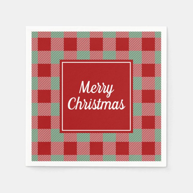 Classic Red Kariert Frohe Weihnachten Serviette (Vorderseite)