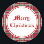 Classic Red Kariert Merry Christmas Sticker<br><div class="desc">Festlich rot kariert schmückt diesen frohen Weihnachtsaufkleber. Verwenden Sie diesen klassischen Weihnachtsaufkleber auf Weihnachtskarten,  Kunsthandwerk,  Geschenke,  etc... .Das Design stammt aus der Originalkunst.</div>