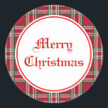 Classic Red Kariert Merry Christmas Sticker<br><div class="desc">Festlich rot kariert schmückt diesen frohen Weihnachtsaufkleber. Verwenden Sie diesen klassischen Weihnachtsaufkleber auf Weihnachtskarten,  Kunsthandwerk,  Geschenke,  etc... .Das Design stammt aus der Originalkunst.</div>