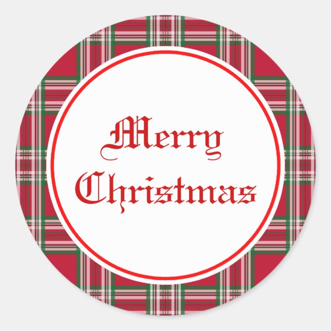 Classic Red Kariert Merry Christmas Sticker (Vorderseite)