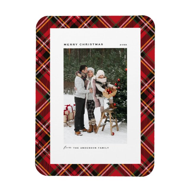 Classic Red Kariert Pattern Frohe Weihnachten Foto Magnet (Vertikal)
