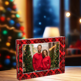 Classic Red Kariert Tartan Weihnachtsfamilie Fotoblock