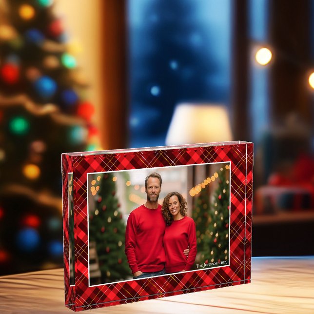 Classic Red Kariert Tartan Weihnachtsfamilie Fotoblock (Von Creator hochgeladen)