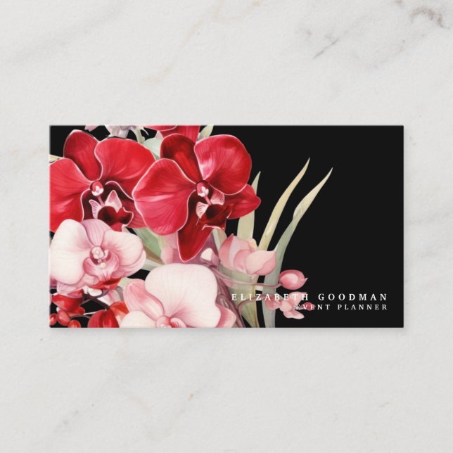 Classic Red Orchids Black Business Cards Visitenkarte (Vorderseite)