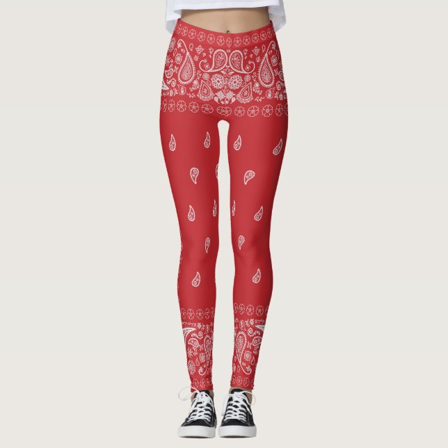 Classic Red Paisley Bandana Design Leggings (Vorderseite)