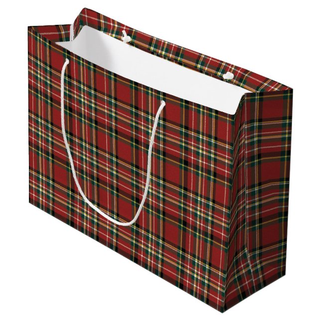 Classic Red Plaid Tartan Cozy Christmas Große Geschenktüte (Vorderseite Schrägansicht)