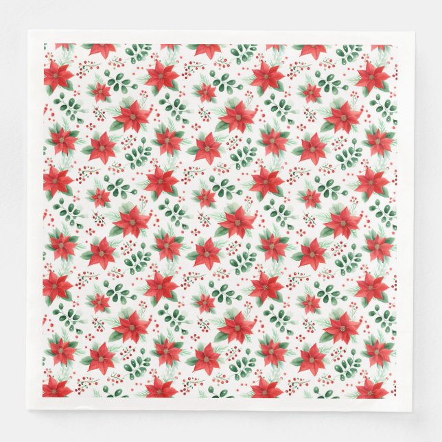 Classic Red Poinsettias Botanical Pattern Serviette (Vorderseite)